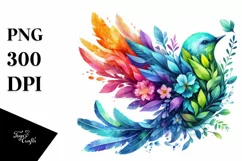 Abstract Vibrant Bird Flowers PNG Product Image 3