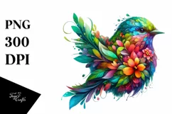 Abstract Vibrant Bird Flowers PNG Product Image 3