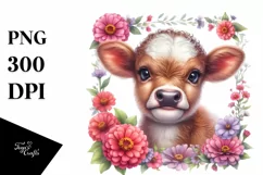 Cute Highland Cow with Zinnia Floral Frame | Sublimation | Product Image 3