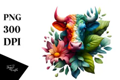 Vibrant Abstract Cow Made of Plant Leaves and Flowers PNG Product Image 1