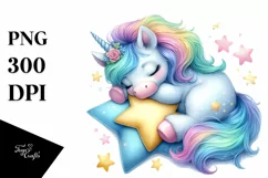 Colorful Pastel Baby Unicorn Napping on Star | Sublimation | Product Image 3