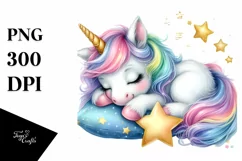 Colorful Pastel Baby Unicorn Napping on Star | Sublimation | Product Image 1