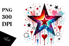 Colorful Star with Hearts, Watercolor Art Product Image 1