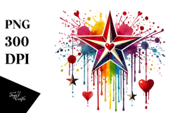 Colorful Star with Hearts, Watercolor Art Product Image 1
