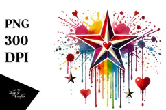 Colorful Star with Hearts, Watercolor Art Product Image 1