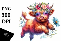 Cute Baby Highlandcow Jumping PNG Product Image 1