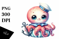 Colorful Baby Octopus Watercolor Clipart Product Image 1