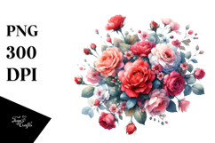 Colorful Red Roses Watercolor PNG Product Image 1