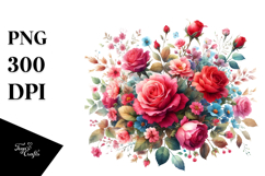 Colorful Red Roses Watercolor PNG Product Image 1