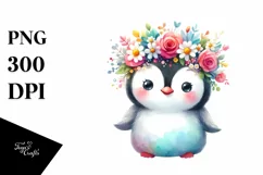 Cute Cartoon Style Watercolor Penguin Flower Crown Product Image 1