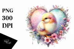 Adorned Pastel Chicken with Big Heart PNG Product Image 1