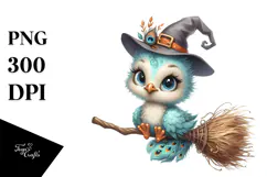Funny Baby Peacock on Witch Broom | Sublimation | Clipart Product Image 1
