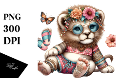 Adorned Baby Lion in Beachwear, Digital Watercolor PNG Product Image 1