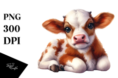 Digital Watercolor Baby Cow PNG Product Image 1