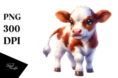 Digital Watercolor Baby Cow PNG Product Image 1