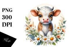 Cute Highland Cow with Daisy Floral Frame | Sublimation | Product Image 1