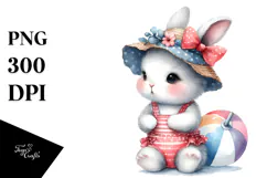 Cute Baby Rabbit in Beachwear, Digital Watercolor PNG Product Image 1