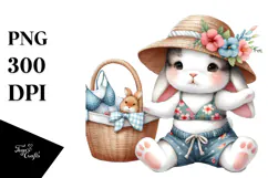 Cute Baby Rabbit in Beachwear, Digital Watercolor PNG Product Image 1