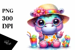 Colorful Baby Hippo | Summer Clipart Product Image 1