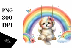 Whimsical Baby Dog on Rainbow | Sublimation | Clipart Product Image 1