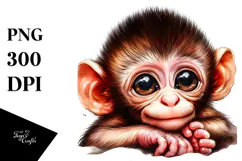 Digital Watercolor Baby Monkey, High-Res PNG Product Image 1
