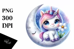 Smiling Baby Unicorn with Snowdrop on Moon | Sublimation | Product Image 3