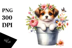 Cute Baby Dog with Flowers PNG Product Image 1