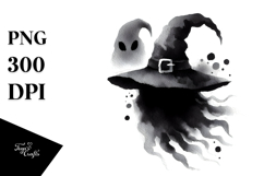 Cute Ghost with Witch Hat, PNG Product Image 1