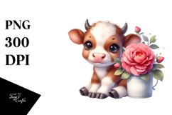 Cute Highland Cow with Camellia | Sublimation | Clipart Product Image 3
