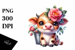 Cute Highland Cow with Camellia | Sublimation | Clipart Product Image 3