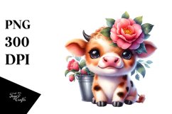 Cute Highland Cow with Camellia | Sublimation | Clipart Product Image 1
