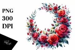 Red Roses Vibrant Abstract Wreath | Sublimation | Clipart Product Image 1
