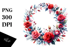 Red Roses Vibrant Abstract Wreath | Sublimation | Clipart Product Image 1