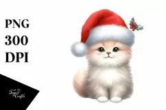a Cute Christmass Cat with Santa Hat PNG Product Image 1
