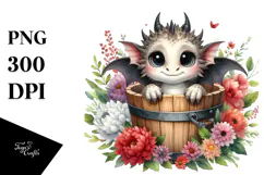 Cute Baby Dragon with Flowers PNG Product Image 1