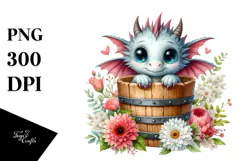 Cute Baby Dragon with Flowers PNG Product Image 1