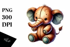 Old Plush Elephant in Watercolor, PNG Product Image 1