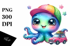 Colorful Smiling Octopus Baby Car Clipart Product Image 1