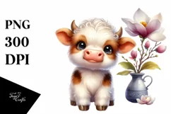 Cute Highland Cow with Magnolia | Sublimation | Clipart Product Image 3