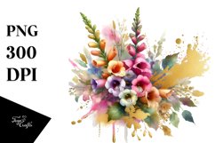 Vibrant Bouquet with Colorfull Foxglove | Gold Foil Clipart Product Image 1