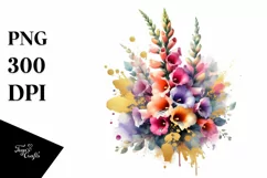 Vibrant Bouquet with Colorfull Foxglove | Gold Foil Clipart Product Image 1