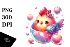 Colorful Baby Rooster in Soap Bubble, PNG Product Image 1