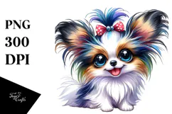 Cute Baby Papillon, Watercolor PNG Product Image 1