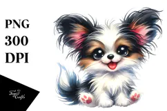 Cute Baby Papillon, Watercolor PNG Product Image 1