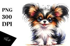 Cute Baby Papillon, Watercolor PNG Product Image 1