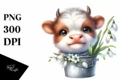 Vibrant Baby Cow Snowdrop Watercolor Product Image 3