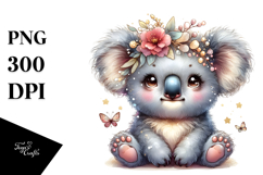 Digital Watercolor Cute Baby Koala PNG Product Image 1
