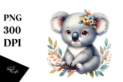 Digital Watercolor Cute Baby Koala PNG Product Image 1