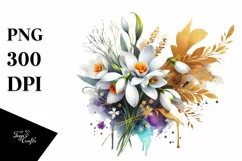Vibrant Bouquet with Snowdrop | Gold Foil Clipart Product Image 1