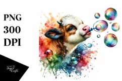 Colorful Baby Cow Blowing Bubbles PNG Product Image 1